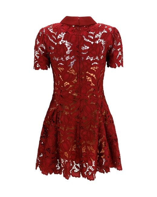 Self-Portrait Red Short Lace Dress Polyester