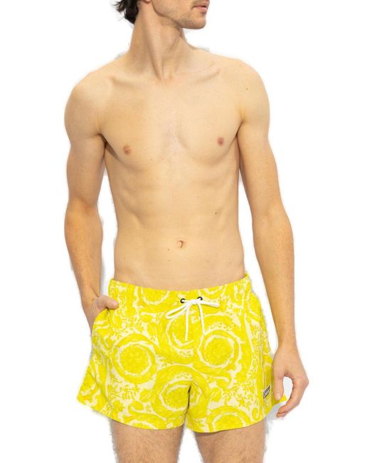 Versace Yellow Barocco-print Swim Shorts for men