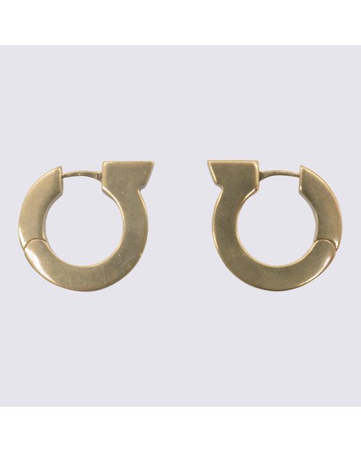 Ferragamo Metallic Brass Hoop Gancini Earrings