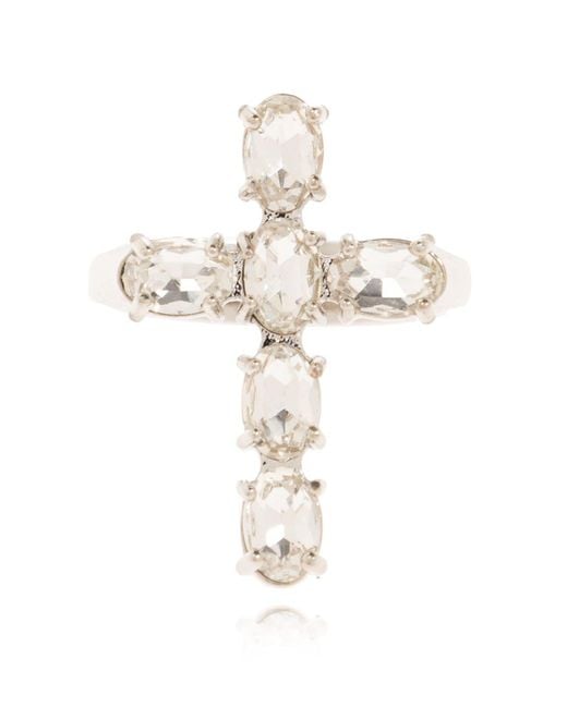 Dolce & Gabbana White Cross Embellished Ring