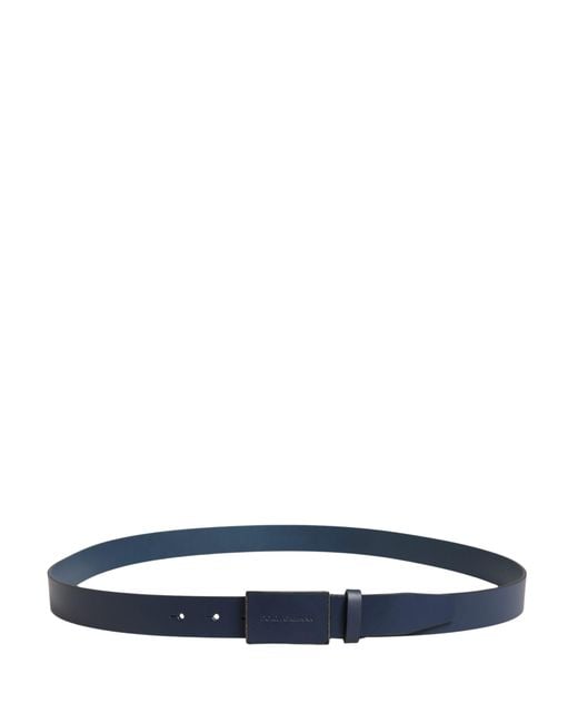 Dolce & Gabbana Blue Calf Leather Logo Metal Buckle Belt for men