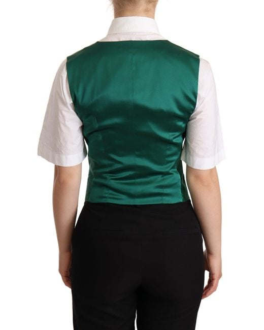 Dolce & Gabbana Green Silk Satin Sleeveless Waistcoat Vest