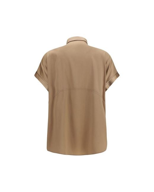Brunello Cucinelli Brown Beige Silk Shortsleeve Shirt