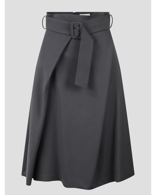 P.A.R.O.S.H. Gray Belted Midi Skirt