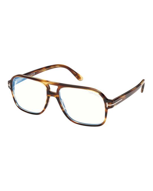 Tom Ford Brown Eyeglasses Aviator Full Rim, Coloured Havana Frame And Clear--Light Block Lenses Lens Ft6058-B055 for men