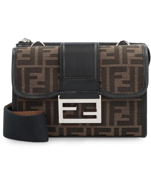 Fendi Black Baguette Double Shoulder Bag Polyurethane Messenger for men