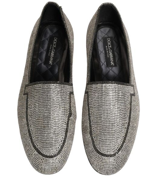 Dolce & Gabbana Black Crystal Embellished Loafers Shoes Leather for men