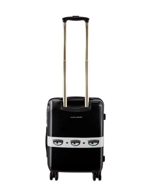 Chiara Ferragni Black Logomania-Stripe Four-Wheels Suitcase
