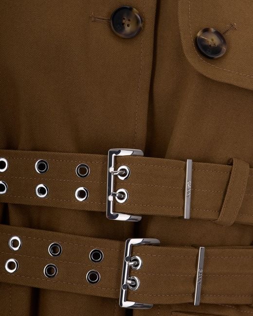 Ganni Brown Giacca Peplum Canvas Ermine