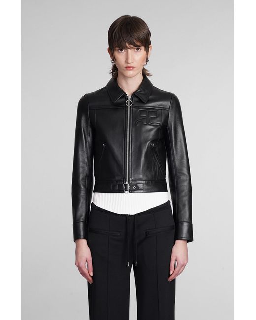 Courreges Gray Leather Jacket In Black Leather