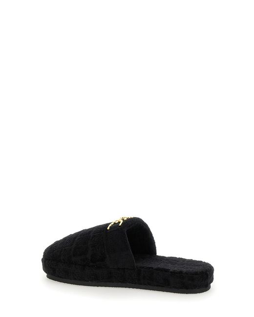 Versace Black Slippers With Fabric Logo Plate