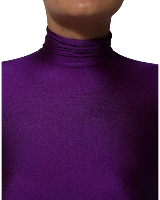 Dolce & Gabbana Purple Nylon Turtleneck Bodycon Jumpsuit Dress