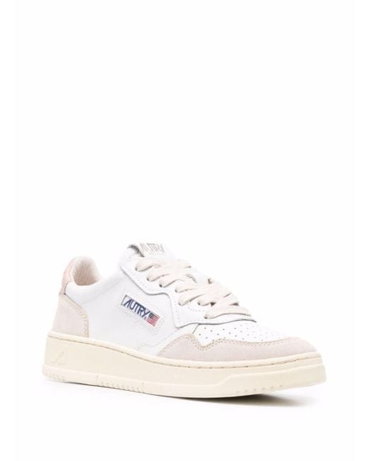 Autry White And Leather Low Sneakers With Logo