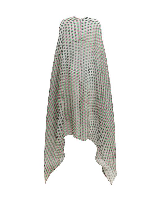 Dries Van Noten Green Dress Polka-Dot Cape Silk