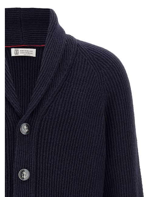Brunello Cucinelli Blue Shawl Neck Cardigan for men