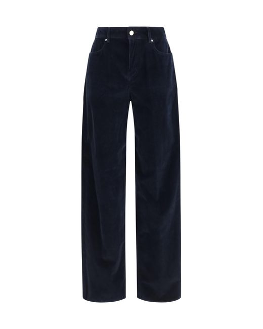 Max Mara Blue Corduroy Velvet Palazzo Pants Cotton; Elastane