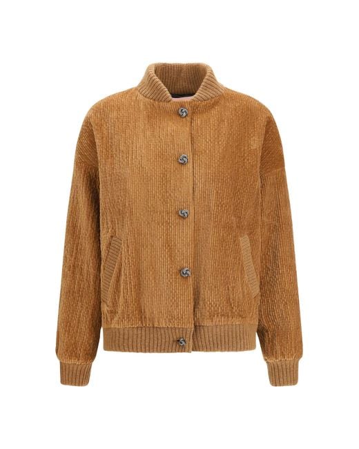 Kristina Ti Brown Corduroy Jacket With Embellished Button Closure Cotton; Modal; Spandex