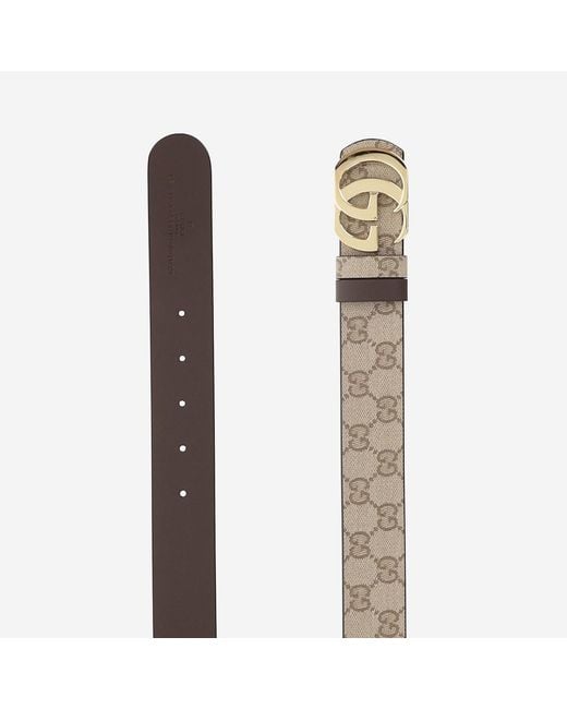 Gucci Brown Belt Gg Marmont Reversible Leather Cotton for men
