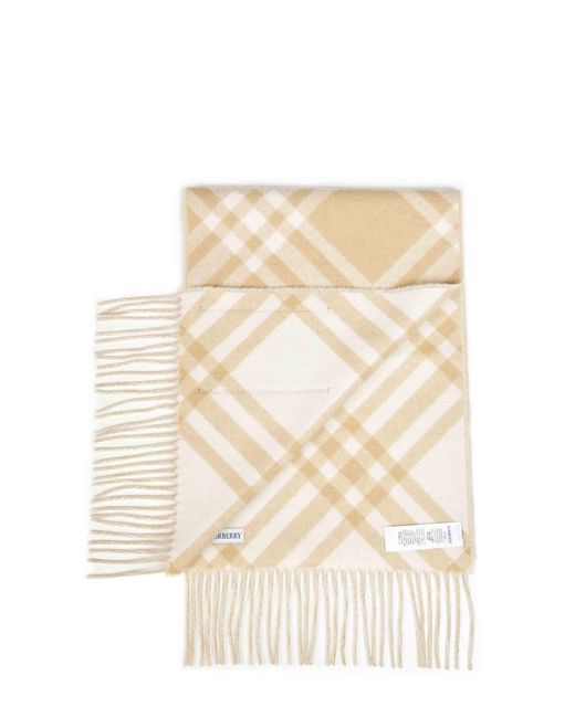 Burberry Natural Sand Check Cashmere Scarf for men