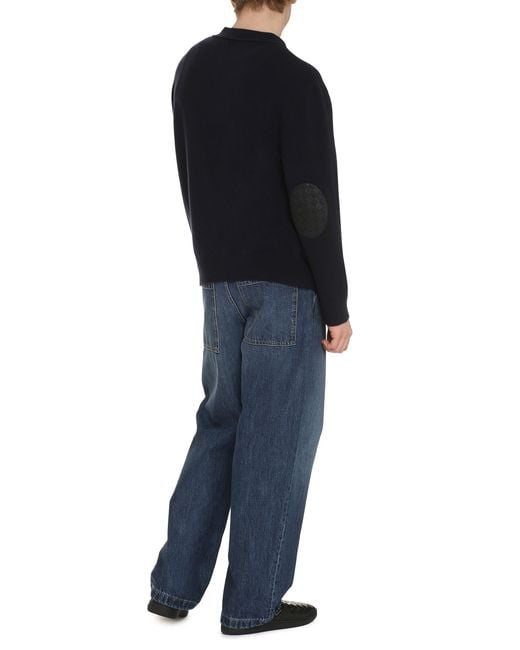 Bottega Veneta Blue Cashmere Cardigan With Leather Details Cardigans for men