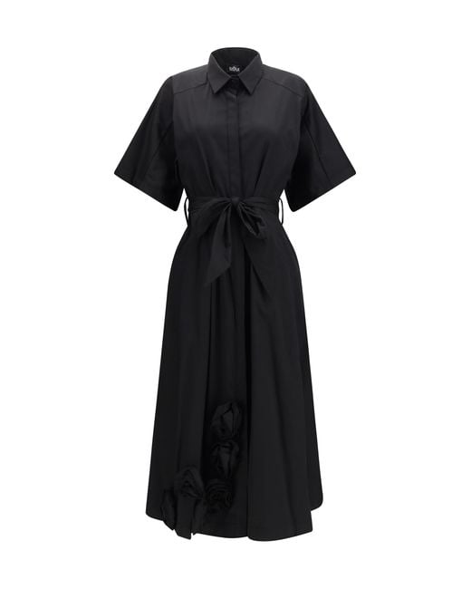 Ella Black Long Chemisier Dress Cotton; Polyamide; Elastane