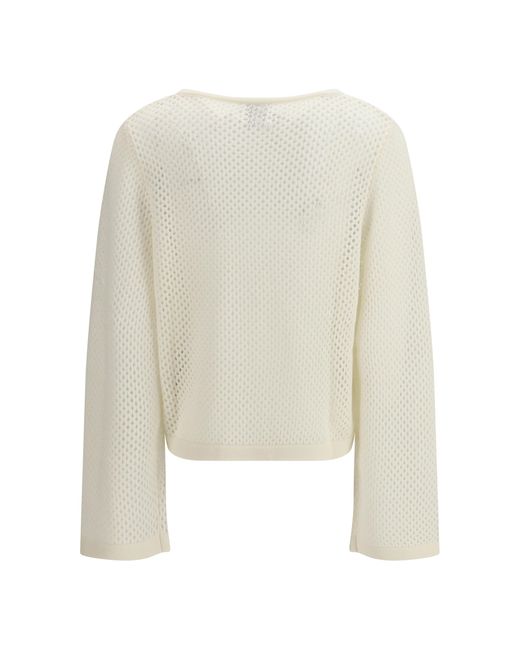 Allude White Perforated Boatneck Jumper