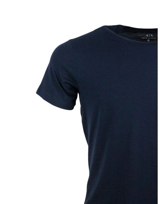 Armani Exchange Blue Short-Sleeved Crew-Neck T-Shirt With Small Studded Logo On The Chest And Bottom for men