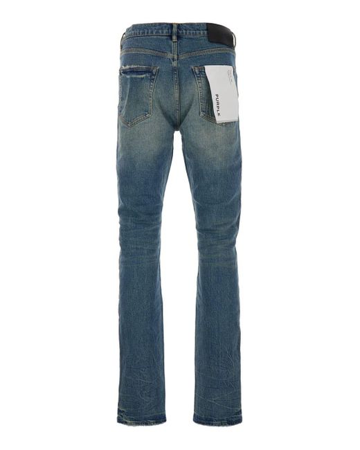 Purple Brand Blue Jeans With Logo Patch On The Rear And Ripped Details On The Front for men