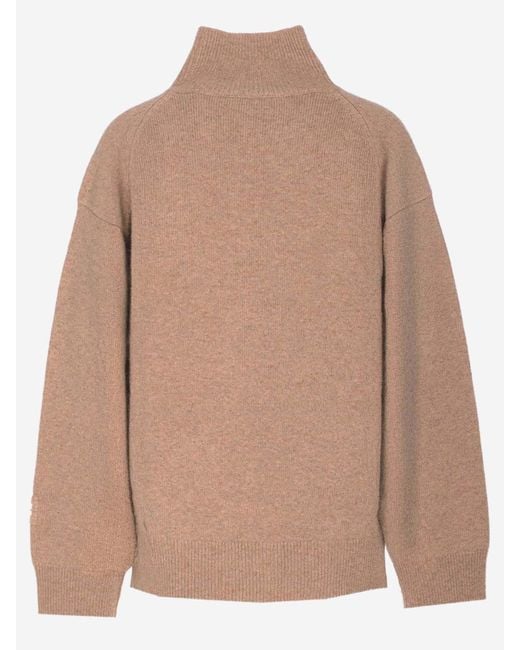 Tory Burch Brown Wool Sweater With Logo Detail