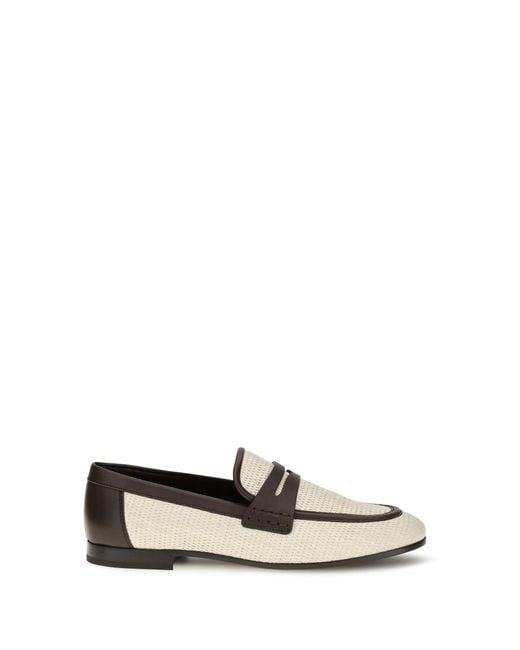 Brunello Cucinelli Black Leather And Raffia Loafers Polyamide