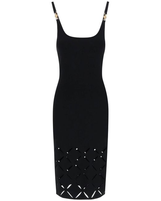 Versace Black Slashed Knit Midi Dress