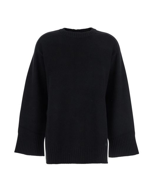 Loulou de Saison Black Crew Neck Sweater With Knitted Design