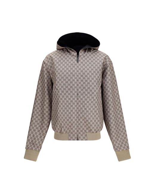 Gucci Gray Jacket Reversible Zip Cotton Polyester Shirt for men