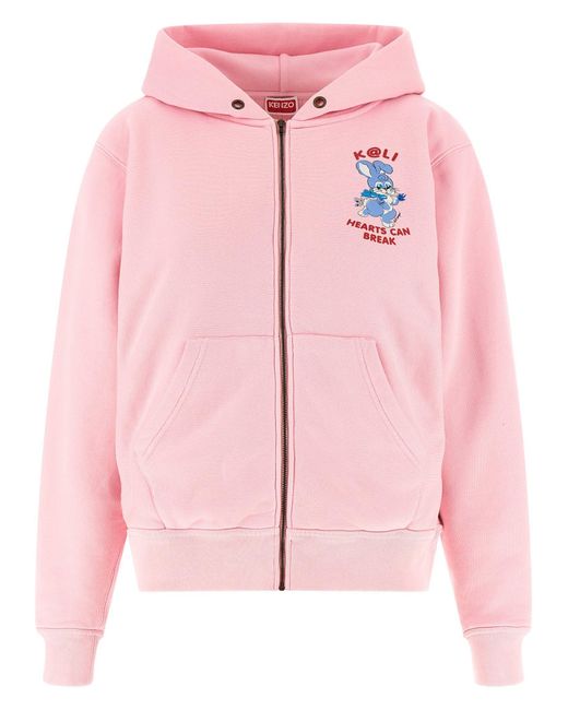 KENZO Pink Cartoon Graphic Print Hoodie