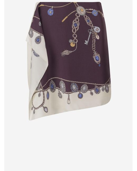 Versace Purple Skirt Printed Silk Twill
