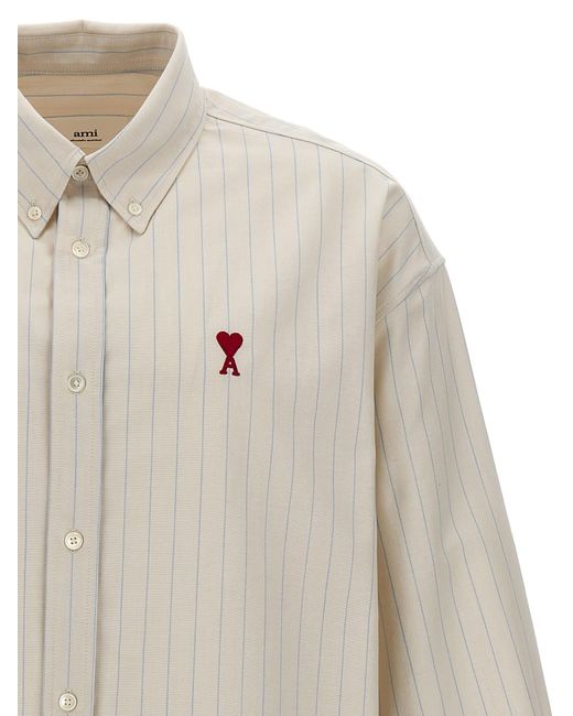 AMI White Logo Embroidery Striped Shirt for men