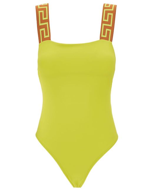 Versace Yellow One-Piece Swimsuit With Greca Motif On The Straps