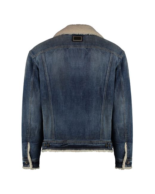 Dolce & Gabbana Blue Shearling-lined Denim Trucker Jacket for men