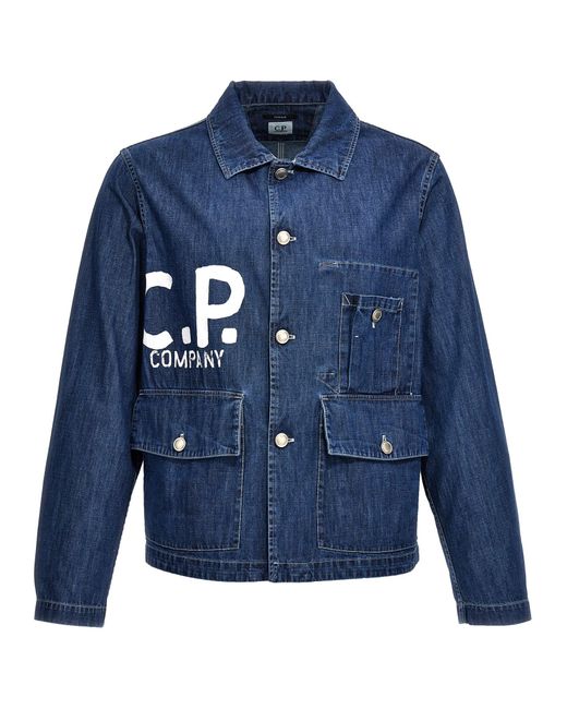 C P Company Blue Logo Denim Jacket for men