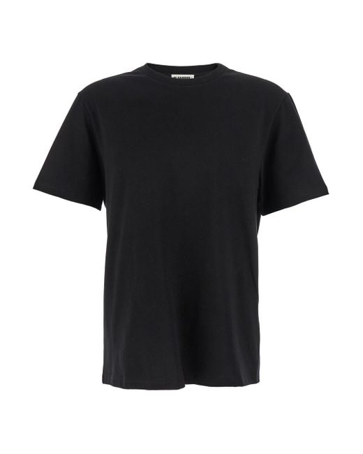 Jil Sander Black Crewneck T-Shirt With Logo Patch On The Rear for men