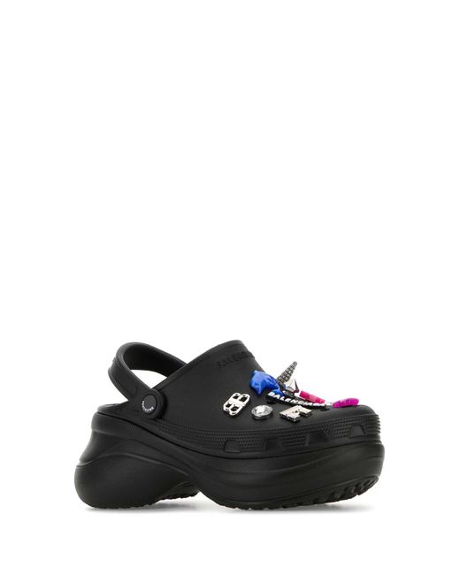 Balenciaga Black Embellished Rubber Croc Mules