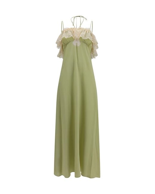Chloé Green Silk Dress With Lace Details