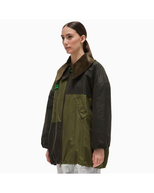 Barbour Green X Ganni Panelled Waxed Cotton Bomber Jacket