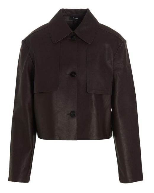 Theory Leather Crop Trench Jacket in Brown (Black) Lyst