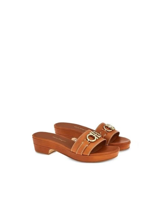 Ferragamo Brown Leather Heeled Sandals