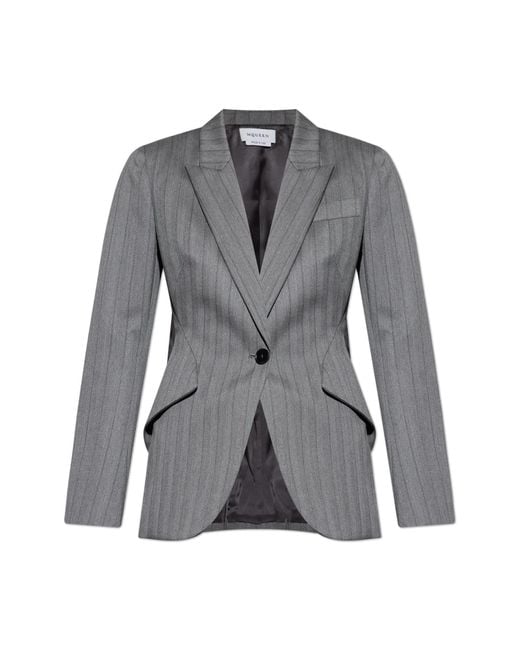 Alexander McQueen Gray Wool Blazer With Herringbone Pattern