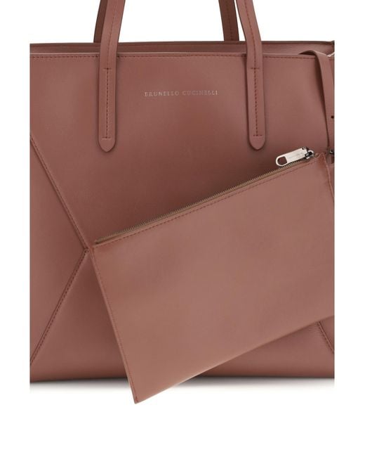 Brunello Cucinelli Brown Leather Tote Bag Calf Bos Taurus Shoulder