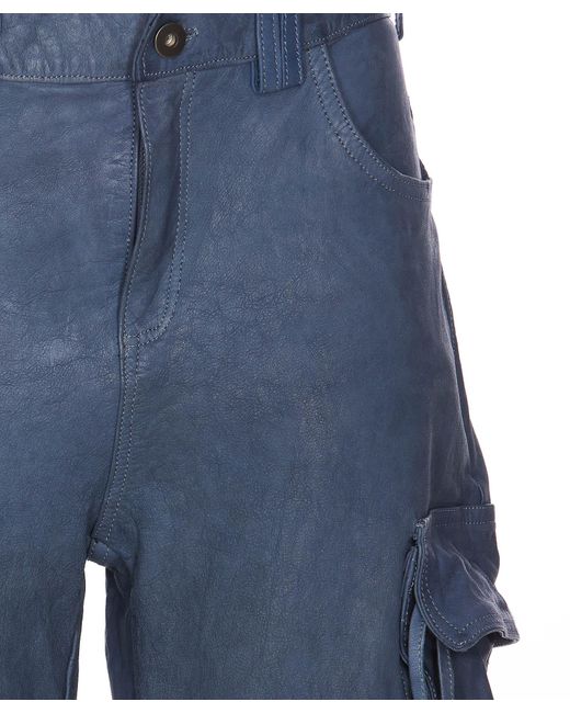 Salvatore Santoro Blue Leather Cargo Pants