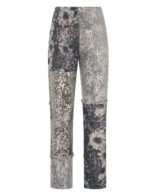 Maison Margiela Gray Trousers Patchwork Sequined Silk Straight