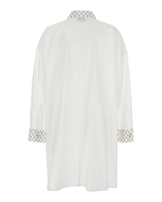 Forte Forte White Maxi Shirt With Pearls Decoration
